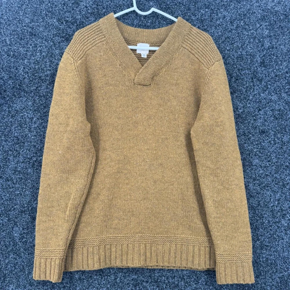 Lands End Canvas 1963 Mens Large Lambswool Shawl Collar Sweater Gold Ochre Knit